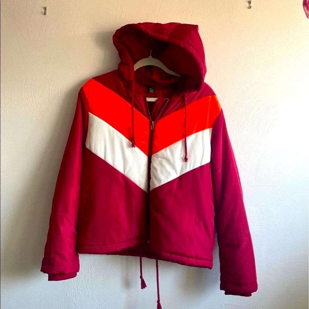 wild fable Red & White Chevron Puffer Jacket